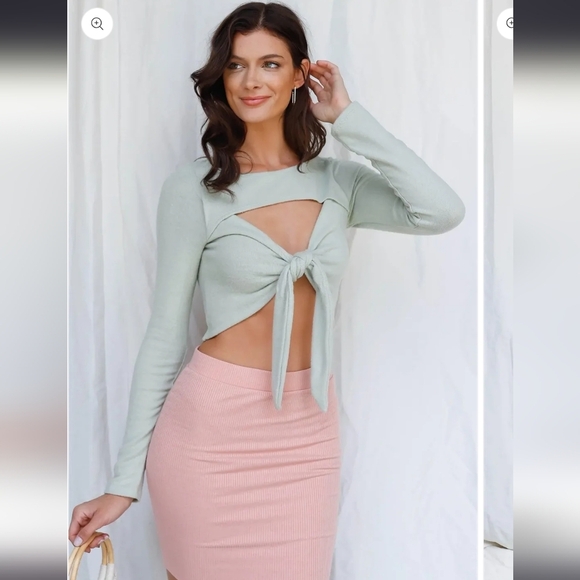 Seafoam Cut-Out Tie Front Soft Crop Top - Picture 3 of 4